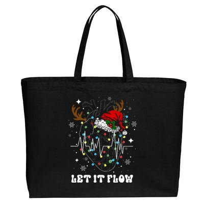 Funny Let It Flow Anatomy Heart Cardiac Nurse Santa Hat Xmas Cotton Canvas Jumbo Tote