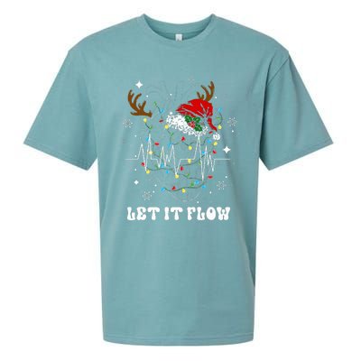 Funny Let It Flow Anatomy Heart Cardiac Nurse Santa Hat Xmas Sueded Cloud Jersey T-Shirt