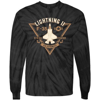 F35 Lightning Ii Jet Fighter Military Aircraft Design Tie-Dye Long Sleeve Shirt