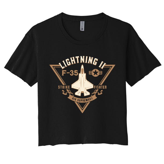F35 Lightning Ii Jet Fighter Military Aircraft Design Women's Crop Top Tee