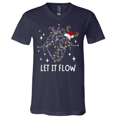 Funny Let It Flow Anatomy Heart Cardiac Nurse Santa Hat Xmas V-Neck T-Shirt