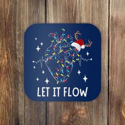 Funny Let It Flow Anatomy Heart Cardiac Nurse Santa Hat Xmas Coaster