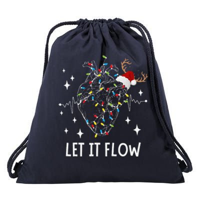 Funny Let It Flow Anatomy Heart Cardiac Nurse Santa Hat Xmas Drawstring Bag