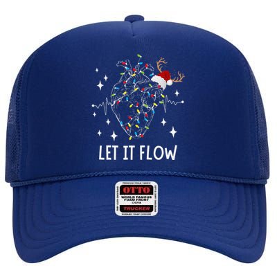 Funny Let It Flow Anatomy Heart Cardiac Nurse Santa Hat Xmas High Crown Mesh Back Trucker Hat