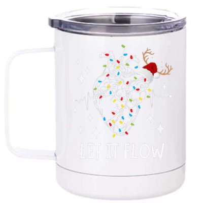 Funny Let It Flow Anatomy Heart Cardiac Nurse Santa Hat Xmas 12 oz Stainless Steel Tumbler Cup