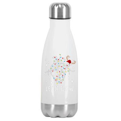 Funny Let It Flow Anatomy Heart Cardiac Nurse Santa Hat Xmas Stainless Steel Insulated Water Bottle