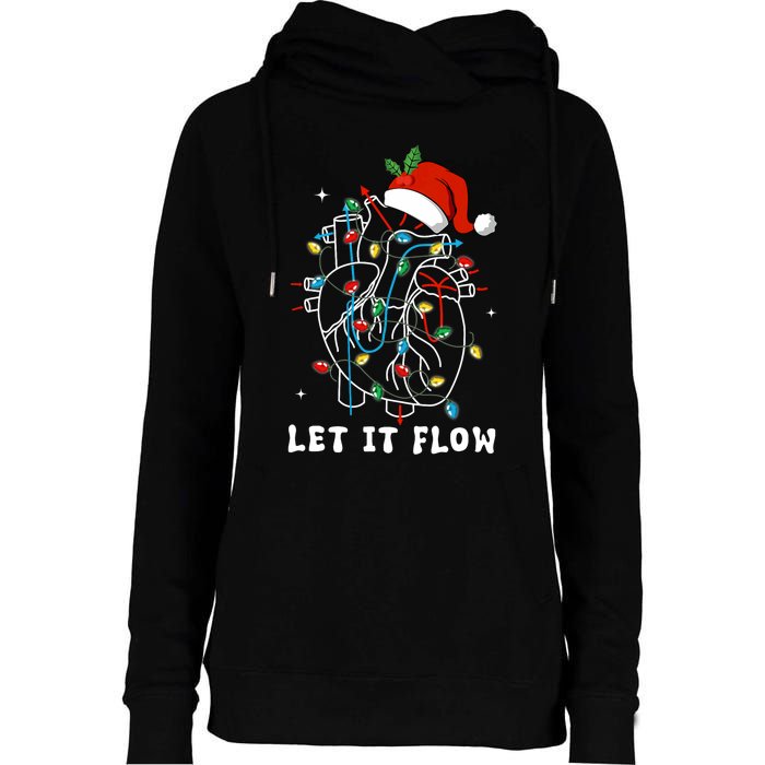 Funny Let It Flow Anatomy Heart Cardiac Nurse Santa Hat Xmas Womens Funnel Neck Pullover Hood