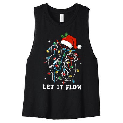 Funny Let It Flow Anatomy Heart Cardiac Nurse Santa Hat Xmas Women's Racerback Cropped Tank