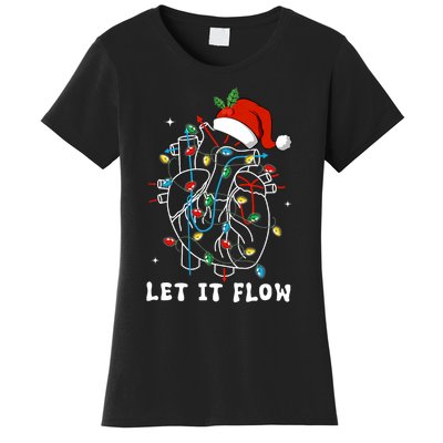 Funny Let It Flow Anatomy Heart Cardiac Nurse Santa Hat Xmas Women's T-Shirt