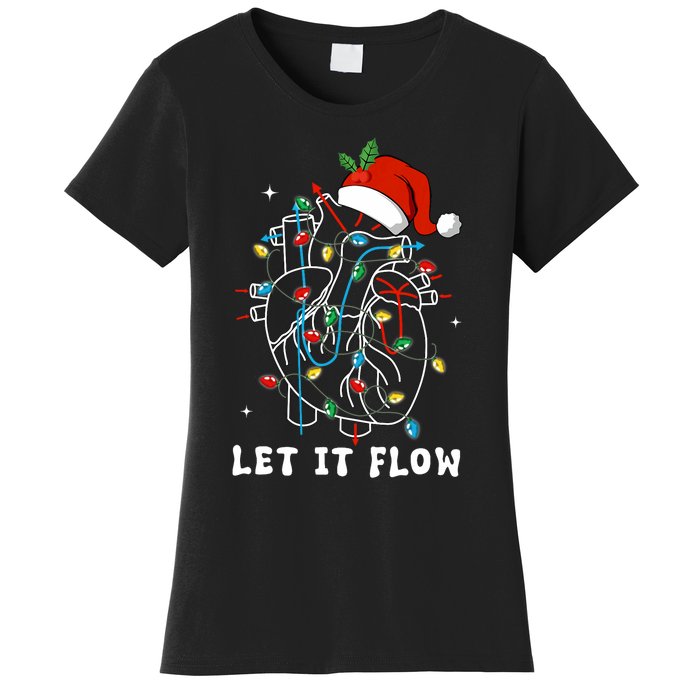 Funny Let It Flow Anatomy Heart Cardiac Nurse Santa Hat Xmas Women's T-Shirt