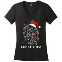 Funny Let It Flow Anatomy Heart Cardiac Nurse Santa Hat Xmas Women's V-Neck T-Shirt