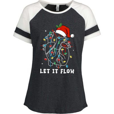 Funny Let It Flow Anatomy Heart Cardiac Nurse Santa Hat Xmas Enza Ladies Jersey Colorblock Tee