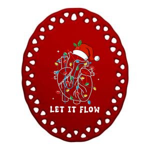 Funny Let It Flow Anatomy Heart Cardiac Nurse Santa Hat Xmas Ceramic Oval Ornament