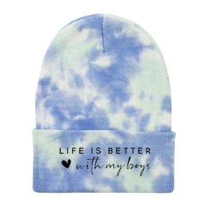 Funny Life Is Better With My Boyss Mom Of Boyss Tie Dye 12in Knit Beanie