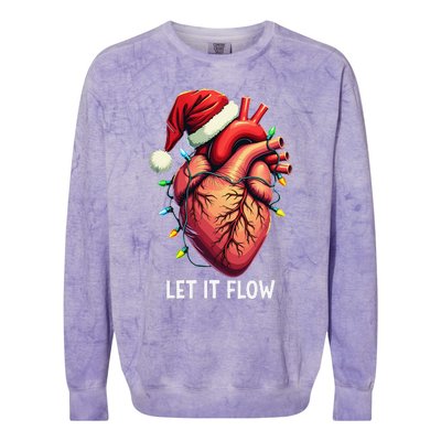 Funny Let It Flow Anatomy Heart Cardiac Nurse Santa Hat Xmas Colorblast Crewneck Sweatshirt