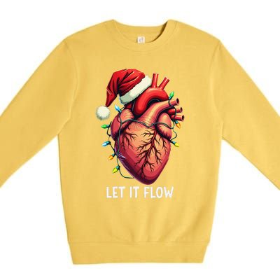 Funny Let It Flow Anatomy Heart Cardiac Nurse Santa Hat Xmas Premium Crewneck Sweatshirt