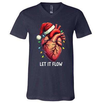 Funny Let It Flow Anatomy Heart Cardiac Nurse Santa Hat Xmas V-Neck T-Shirt