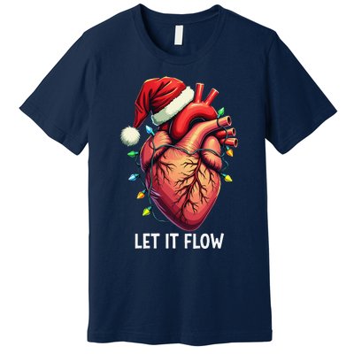 Funny Let It Flow Anatomy Heart Cardiac Nurse Santa Hat Xmas Premium T-Shirt