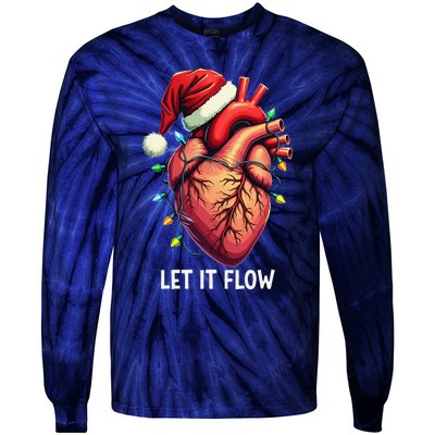 Funny Let It Flow Anatomy Heart Cardiac Nurse Santa Hat Xmas Tie-Dye Long Sleeve Shirt