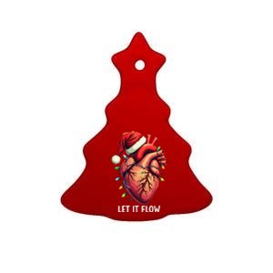 Funny Let It Flow Anatomy Heart Cardiac Nurse Santa Hat Xmas Ceramic Tree Ornament