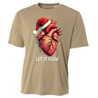 Funny Let It Flow Anatomy Heart Cardiac Nurse Santa Hat Xmas Cooling Performance Crew T-Shirt