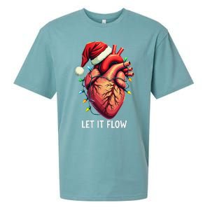 Funny Let It Flow Anatomy Heart Cardiac Nurse Santa Hat Xmas Sueded Cloud Jersey T-Shirt