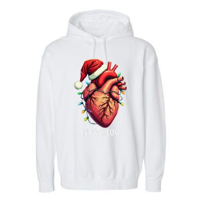 Funny Let It Flow Anatomy Heart Cardiac Nurse Santa Hat Xmas Garment-Dyed Fleece Hoodie