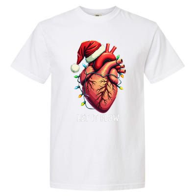 Funny Let It Flow Anatomy Heart Cardiac Nurse Santa Hat Xmas Garment-Dyed Heavyweight T-Shirt