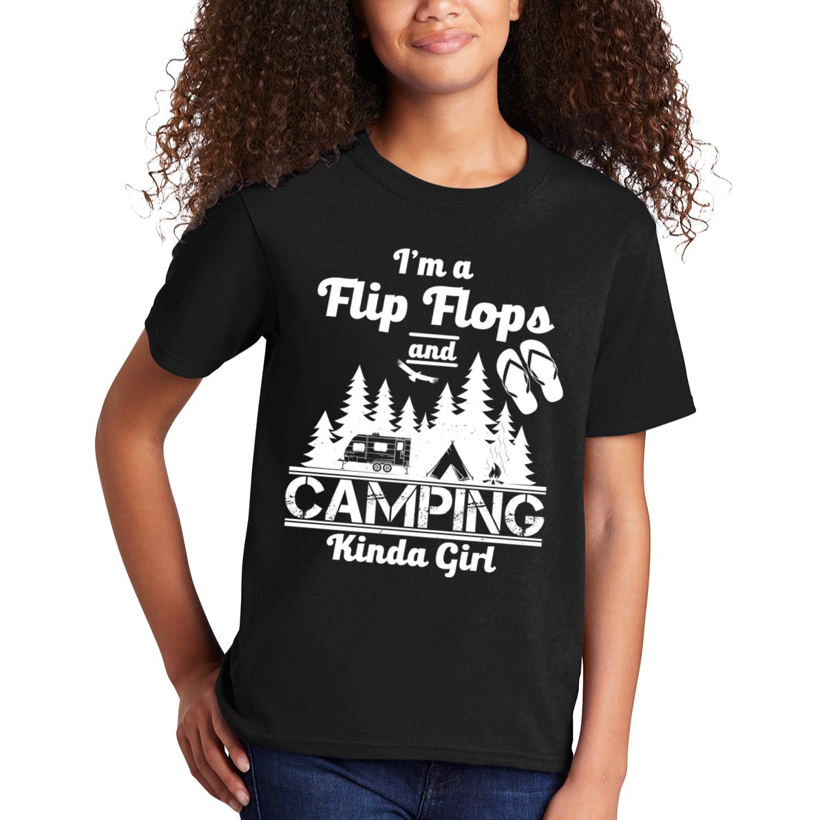 Flip Flops and Camping Kinda Girl Kids T-Shirt