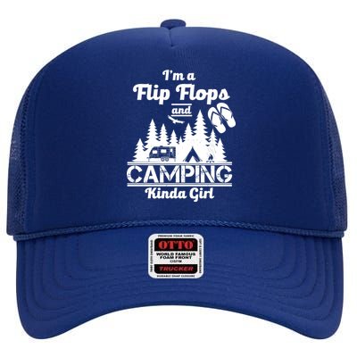 Flip Flops and Camping Kinda Girl High Crown Mesh Back Trucker Hat