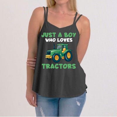 Farm Lifestyle Just A Boy Who Loves Tractors Women's Strappy Tank