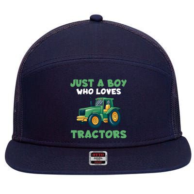 Farm Lifestyle Just A Boy Who Loves Tractors 7 Panel Mesh Trucker Snapback Hat