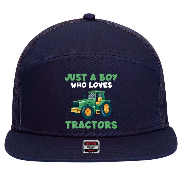 Farm Lifestyle Just A Boy Who Loves Tractors 7 Panel Mesh Trucker Snapback Hat