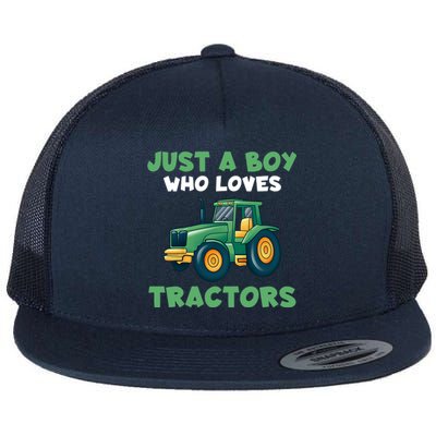 Farm Lifestyle Just A Boy Who Loves Tractors Flat Bill Trucker Hat