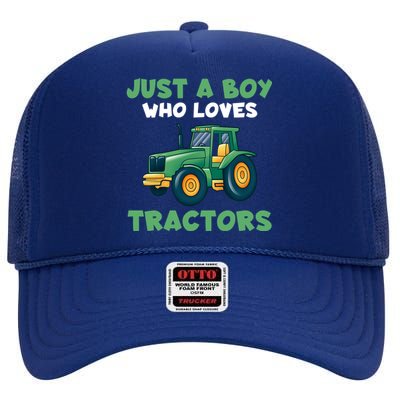 Farm Lifestyle Just A Boy Who Loves Tractors High Crown Mesh Back Trucker Hat