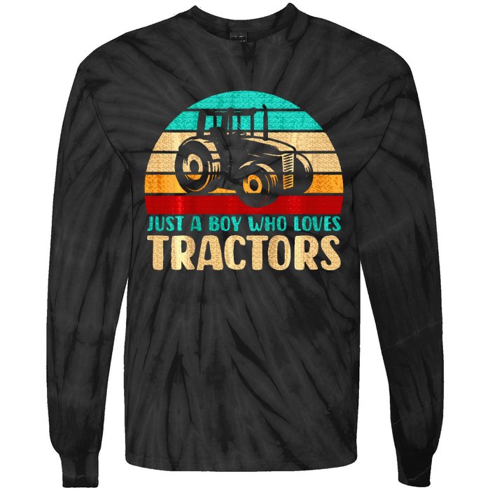 Farm Lifestyle Just A Boy Who Loves Tractors Tie-Dye Long Sleeve Shirt