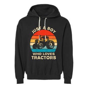 Farm Lifestyle Just A Boy Who Loves Tractors Garment-Dyed Fleece Hoodie