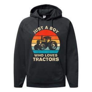 Farm Lifestyle Just A Boy Who Loves Tractors Performance Fleece Hoodie