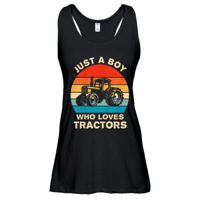 Farm Lifestyle Just A Boy Who Loves Tractors Ladies Essential Flowy Tank