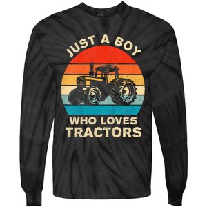 Farm Lifestyle Just A Boy Who Loves Tractors Tie-Dye Long Sleeve Shirt