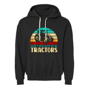 Farm Lifestyle Just A Boy Who Loves Tractors Garment-Dyed Fleece Hoodie