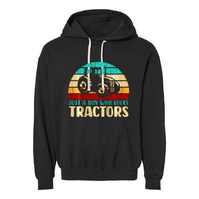 Farm Lifestyle Just A Boy Who Loves Tractors Garment-Dyed Fleece Hoodie