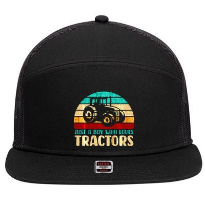 Farm Lifestyle Just A Boy Who Loves Tractors 7 Panel Mesh Trucker Snapback Hat