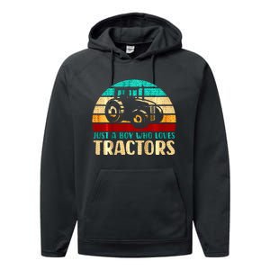 Farm Lifestyle Just A Boy Who Loves Tractors Performance Fleece Hoodie