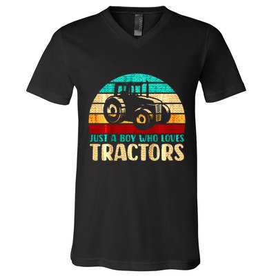 Farm Lifestyle Just A Boy Who Loves Tractors V-Neck T-Shirt