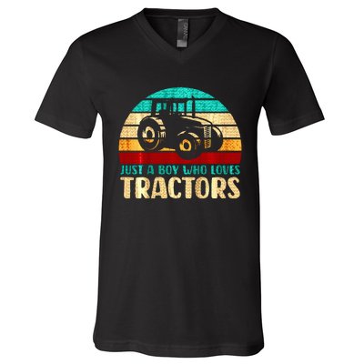 Farm Lifestyle Just A Boy Who Loves Tractors V-Neck T-Shirt