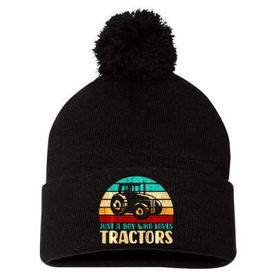 Farm Lifestyle Just A Boy Who Loves Tractors Pom Pom 12in Knit Beanie