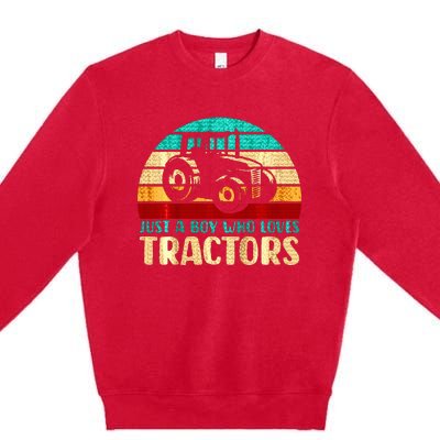 Farm Lifestyle Just A Boy Who Loves Tractors Premium Crewneck Sweatshirt