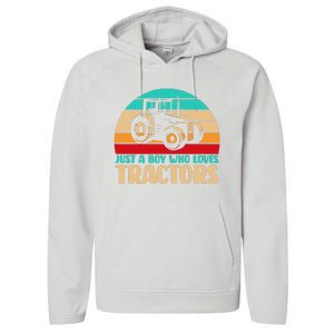 Farm Lifestyle Just A Boy Who Loves Tractors Performance Fleece Hoodie