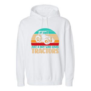 Farm Lifestyle Just A Boy Who Loves Tractors Garment-Dyed Fleece Hoodie